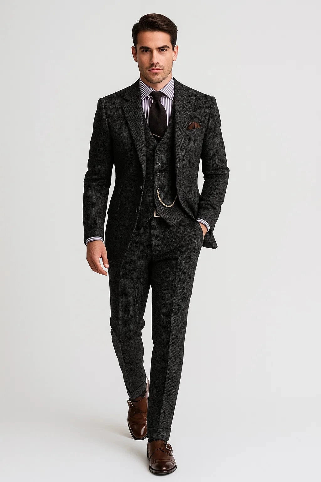 Primadon Herrenanzüge Grau / XS Anton eleganter Tweed Smoking Anzug für Herren maßgeschneidert