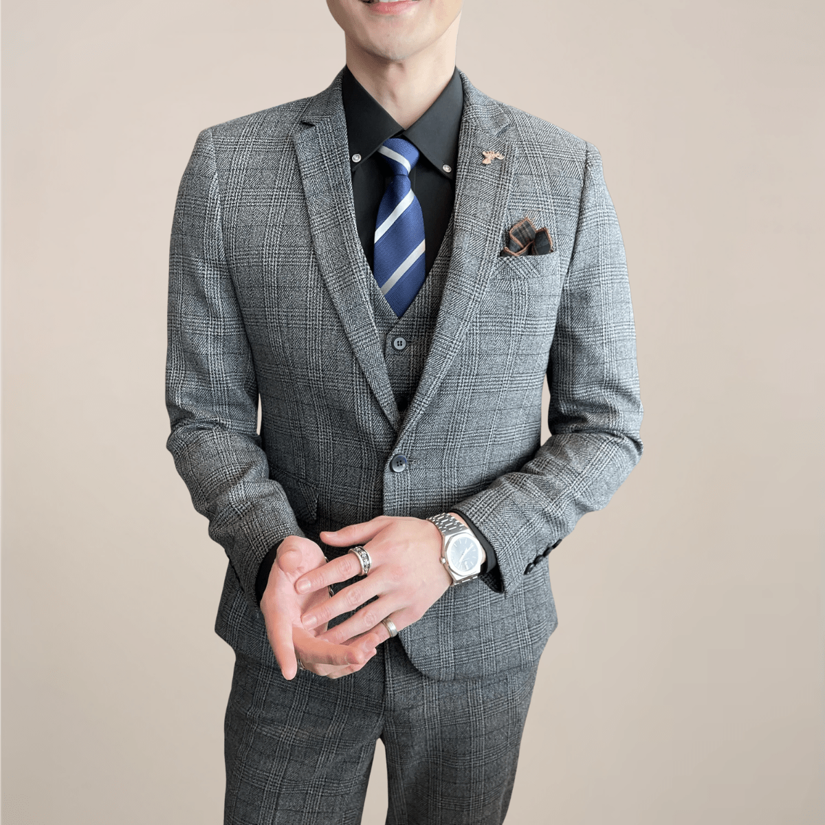 Primadon Herrenanzüge Grau / XS Matteo | Eleganter Karierter Anzug für Herren ganzjährig