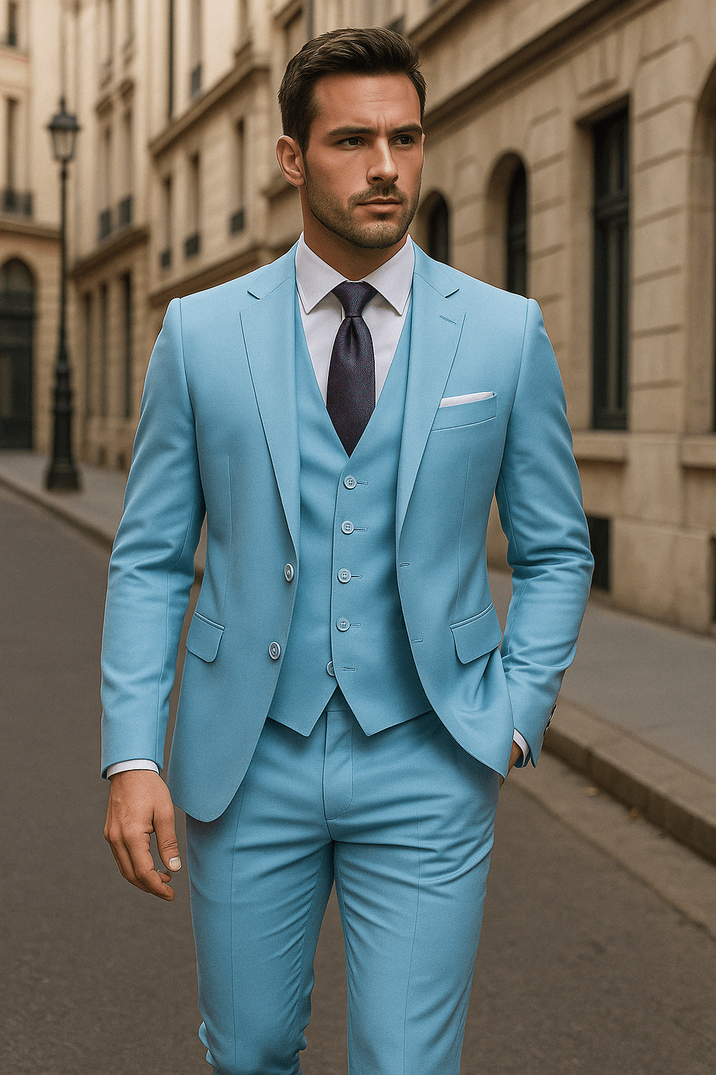 Primadon Herrenanzüge Hellblau / S Matteo | Eleganter Herrenanzug Slim Fit für Hochzeiten