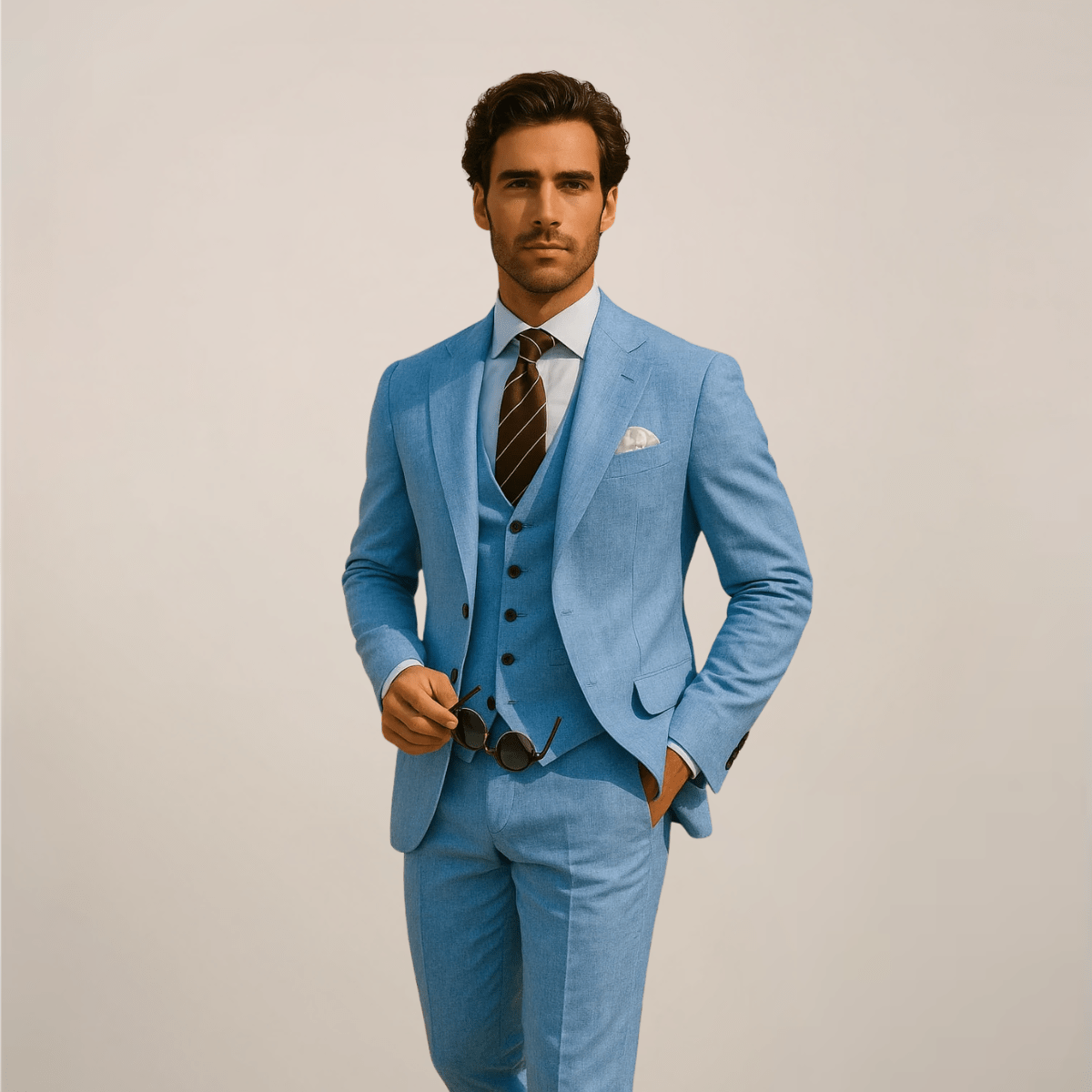 Primadon Herrenanzüge Hellblau / XS Adrian | Eleganter Anzug für Herren dreiteilig Slim Fit