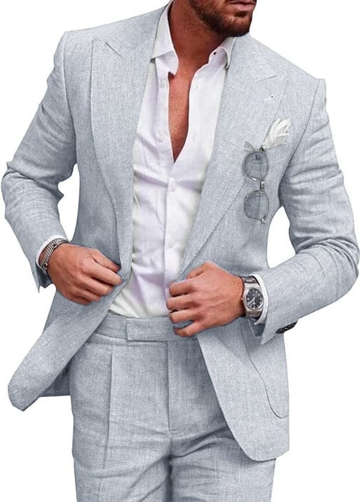 Primadon Herrenanzüge Hellgrau / S Milan | eleganter Hochzeitsanzug für Herren leinen