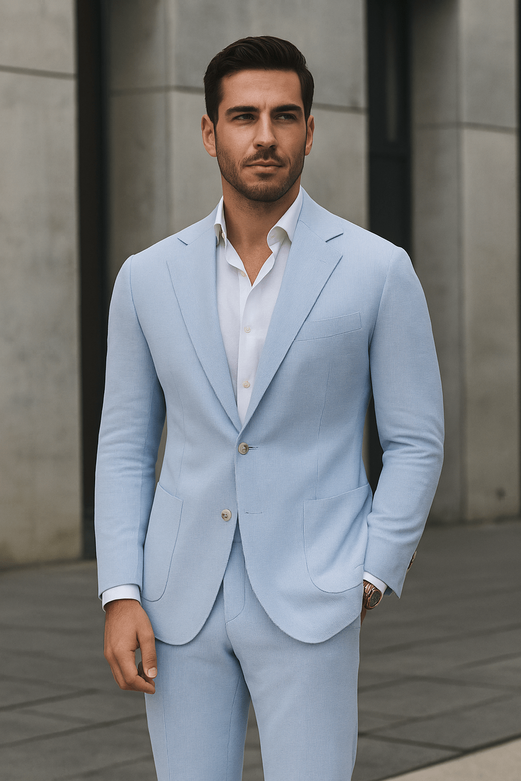 Primadon Herrenanzüge HIMMELBLAU / XXXL Samuel eleganter Seersucker-Anzug für Herren