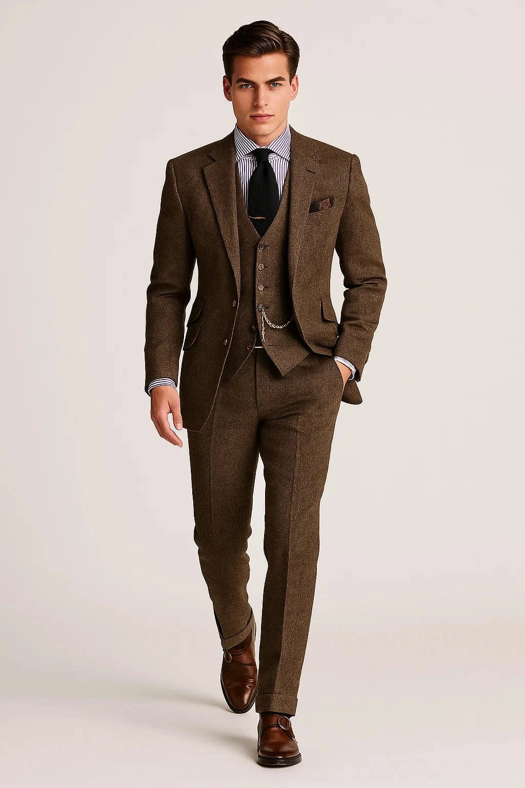 Primadon Herrenanzüge Kaffee / XS Anton eleganter Tweed Smoking Anzug für Herren maßgeschneidert