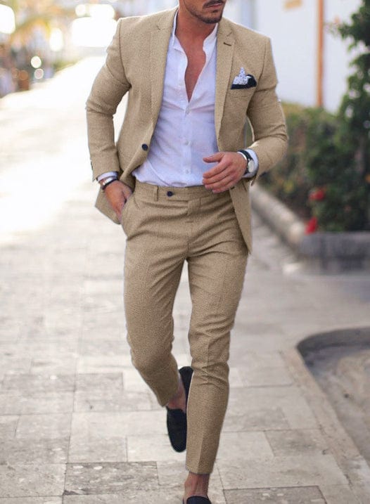 Primadon Herrenanzüge Khaki / XS Adrian | Eleganter Herrenanzug 2-teilig für Sommer atmungsaktiv