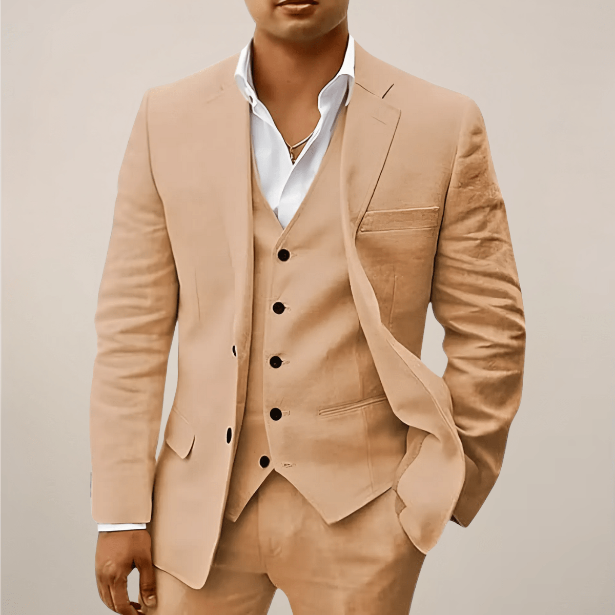Primadon Herrenanzüge Khaki / XS Matteo | Eleganter Leinenanzug für Herren Hochzeitsanlass