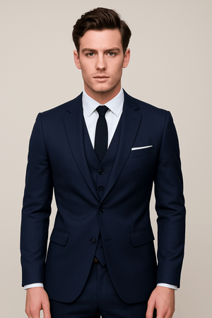 Primadon Herrenanzüge Marineblau / S Matteo | Eleganter Slim Fit Anzug für Herren Hochzeit 3-teilig