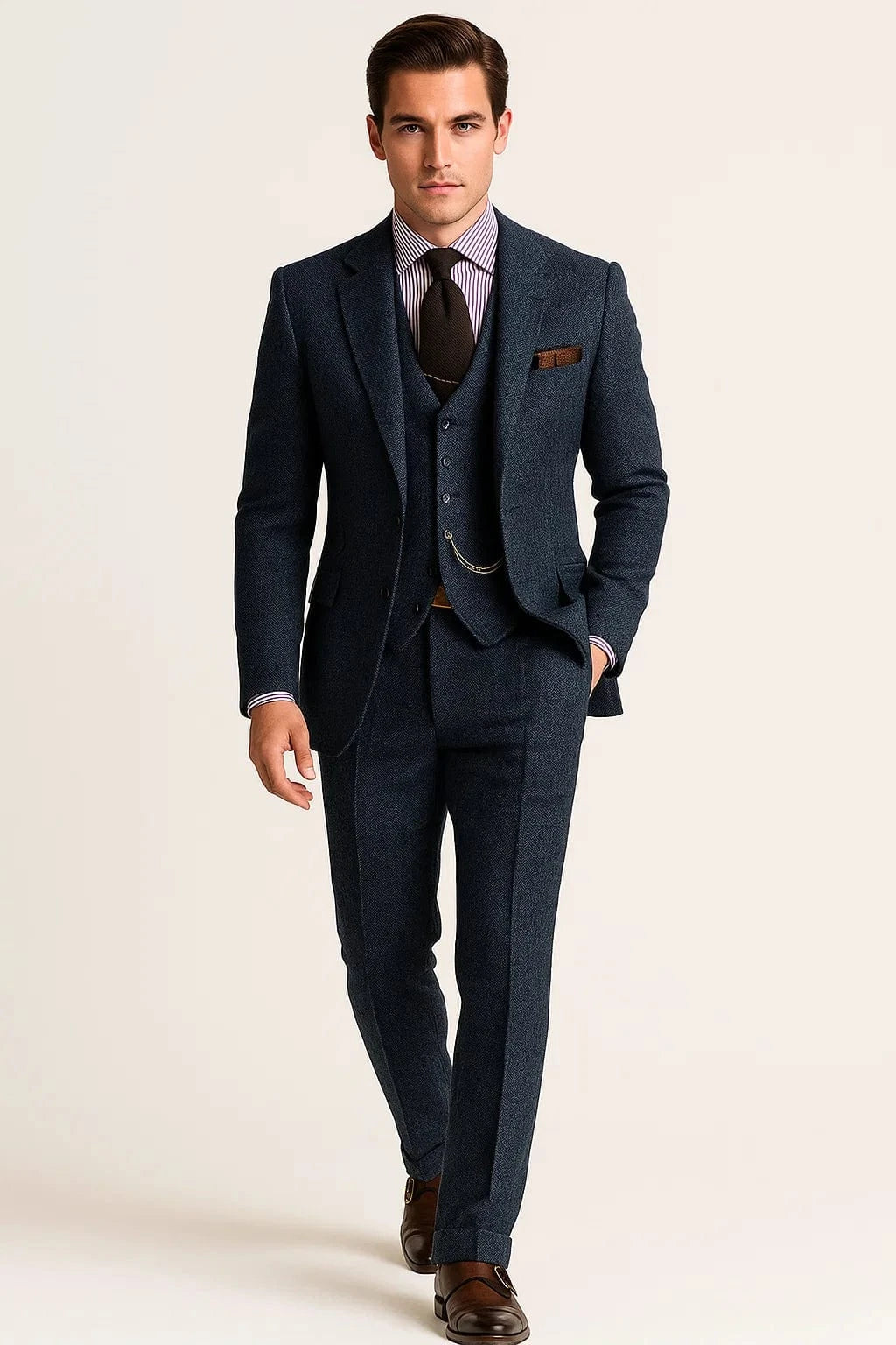 Primadon Herrenanzüge Marineblau / XS Anton eleganter Tweed Smoking Anzug für Herren maßgeschneidert