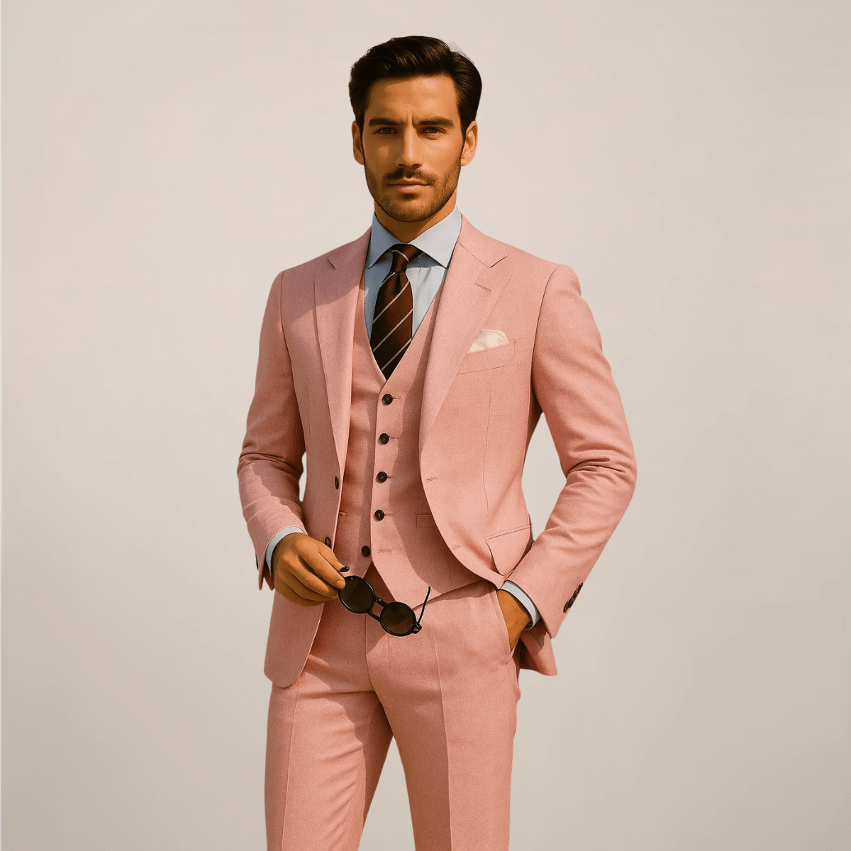 Primadon Herrenanzüge Pink / XS Adrian | Eleganter Anzug für Herren dreiteilig Slim Fit