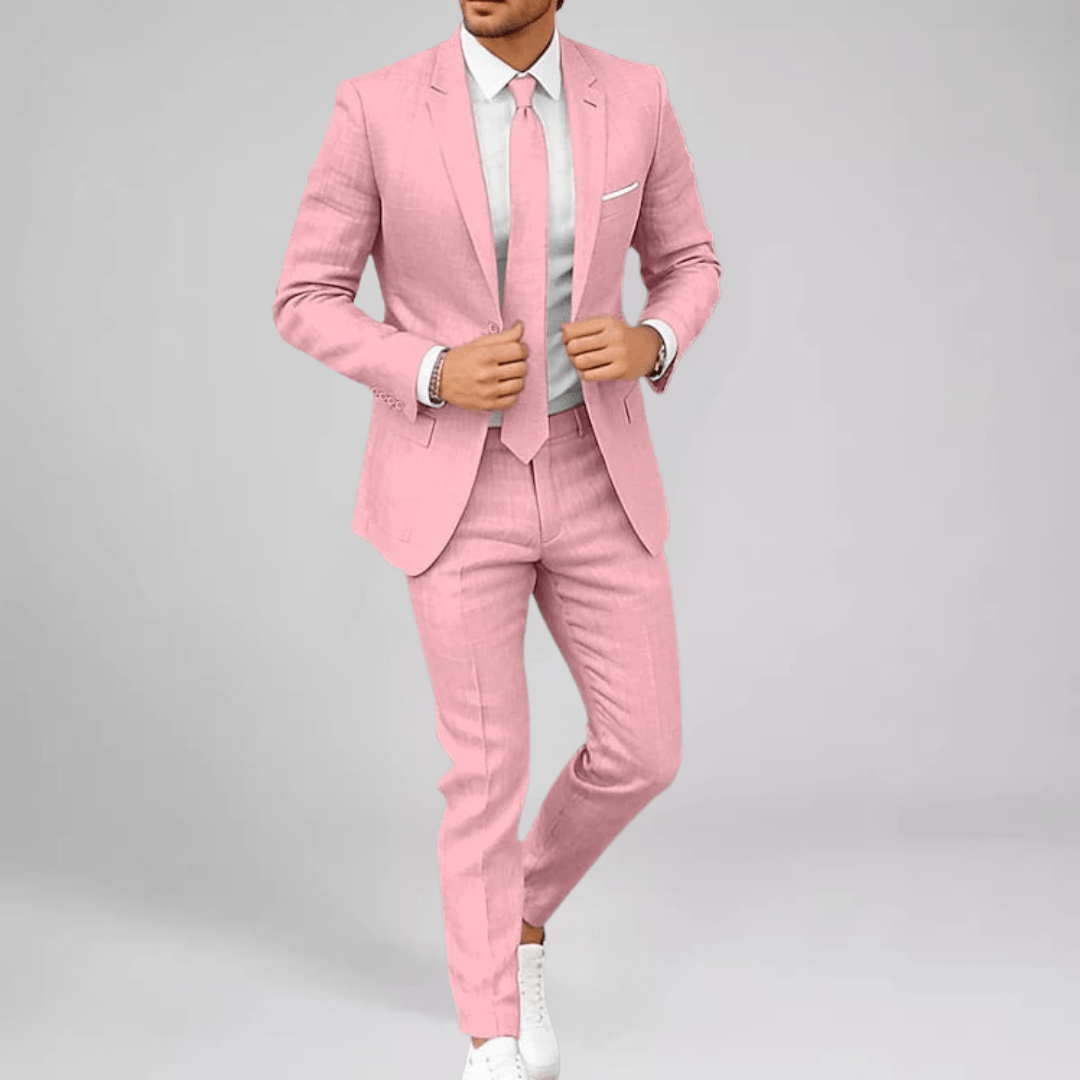 Primadon Herrenanzüge Rosa / XS Leon | Eleganter Anzug für Herren Smart-Casual Leinen