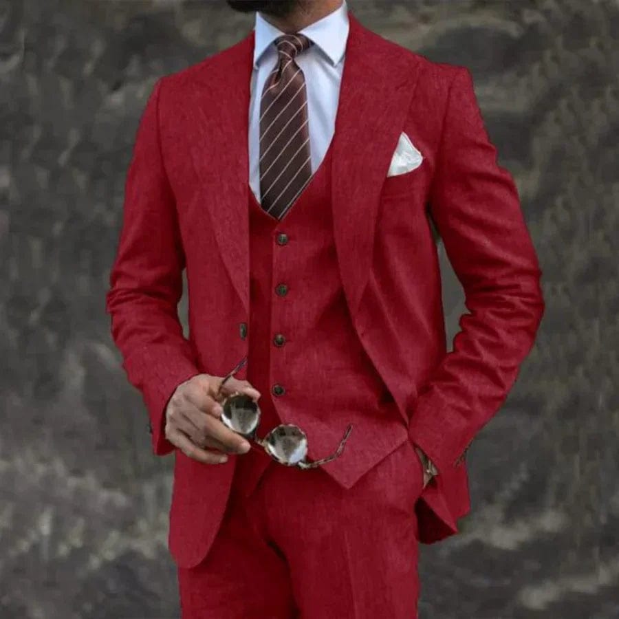 Primadon Herrenanzüge Rot / S Thomas | Eleganter Anzug für Herren Atmungsaktiv Hochzeit
