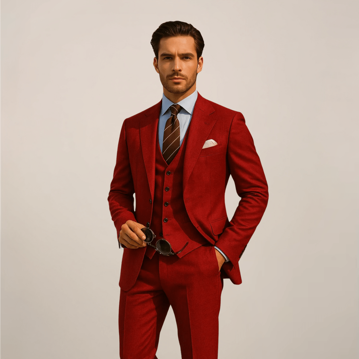Primadon Herrenanzüge Rot / XS Adrian | Eleganter Anzug für Herren dreiteilig Slim Fit