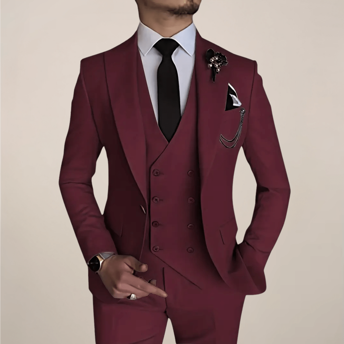Primadon Herrenanzüge Rot / XS Matteo | Eleganter Anzug für Herren Business Slim Fit