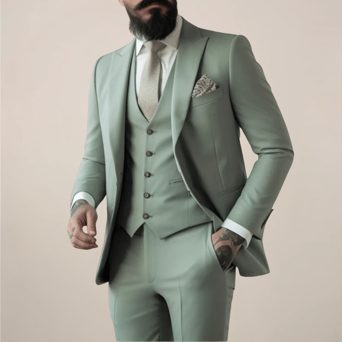 Primadon Herrenanzüge Salbeigrün / S Matteo | Eleganter Slim Fit Anzug für Herren Hochzeit