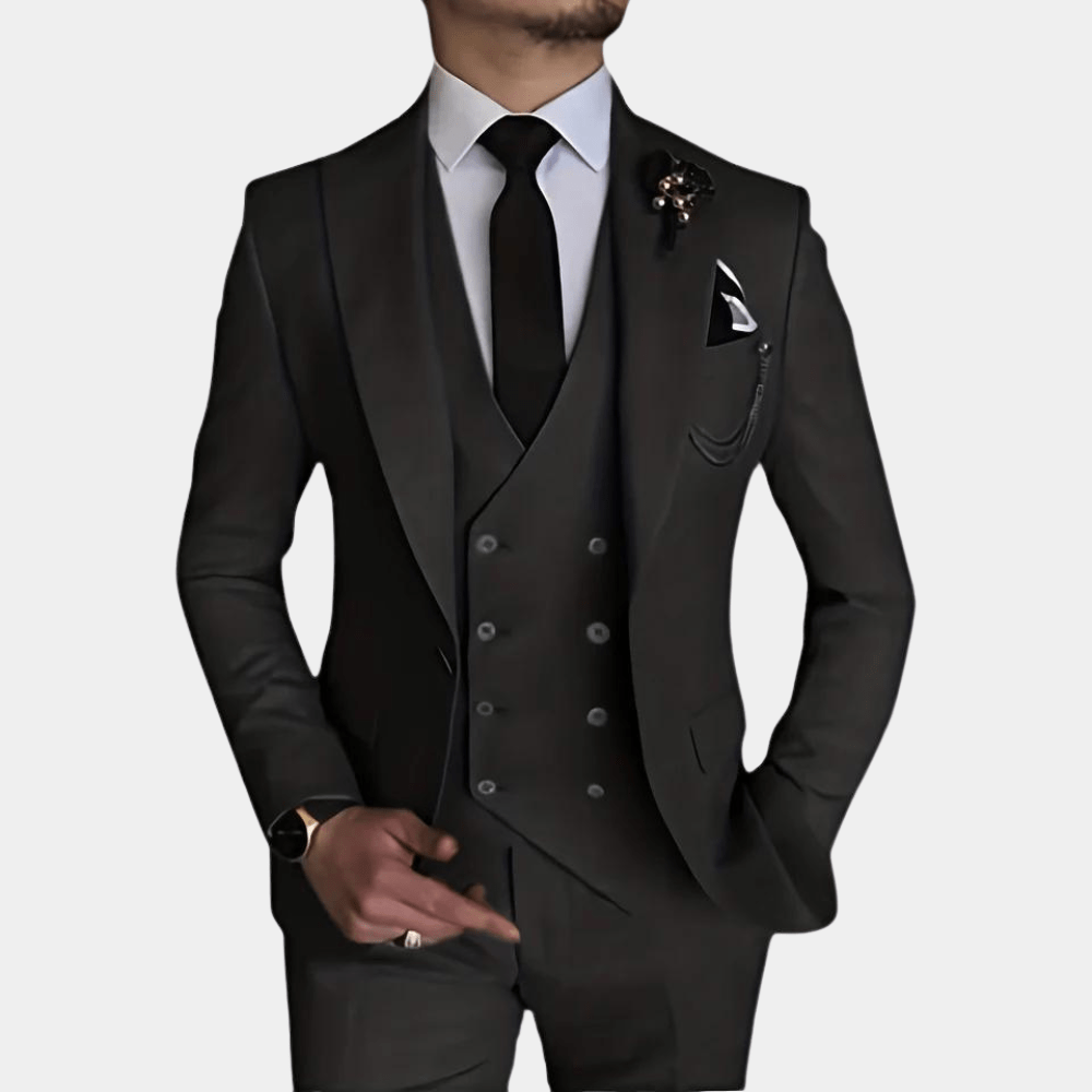 Primadon Herrenanzüge Schwarz / S David | Eleganter 3-Teiler Anzug für Herren Hochzeit Slim Fit