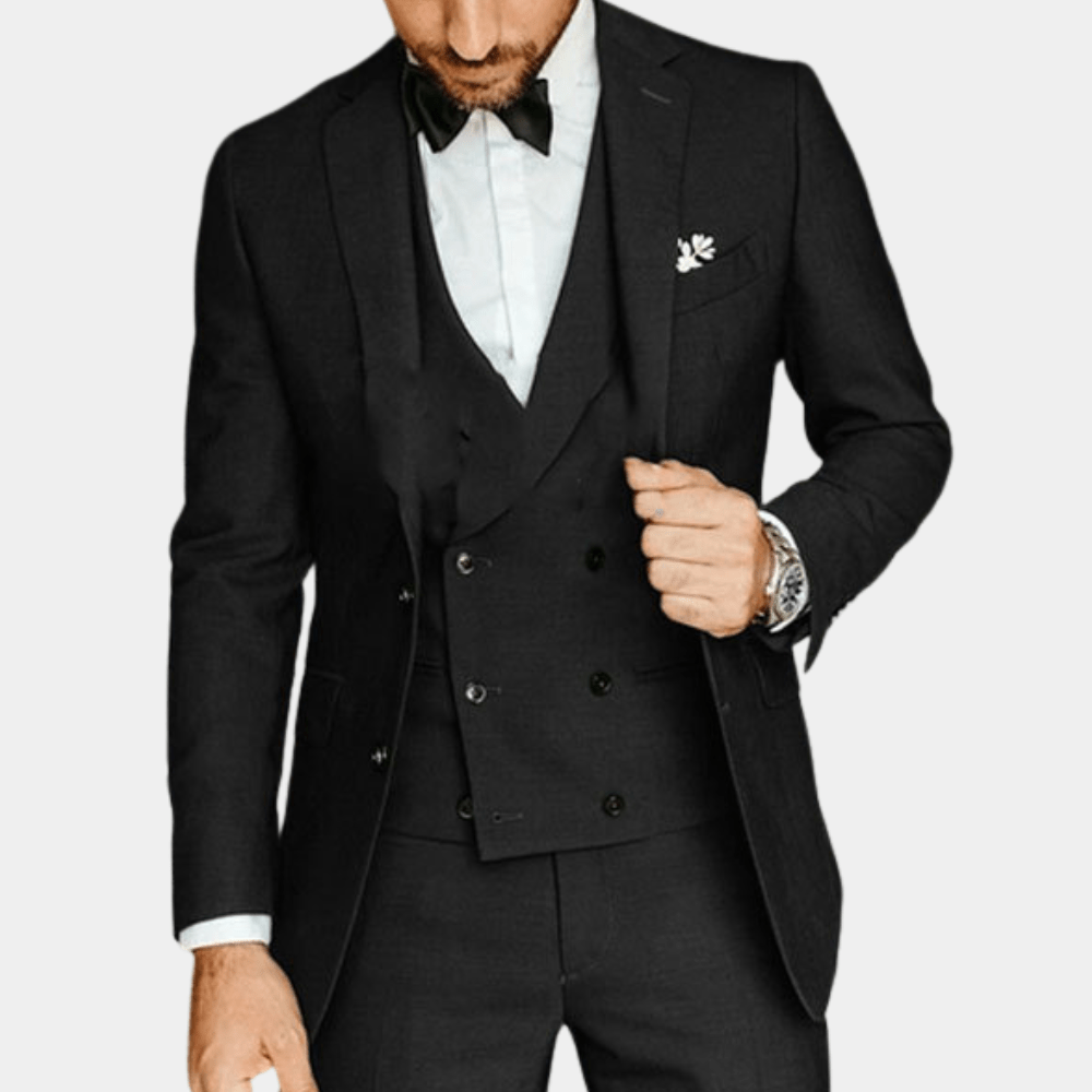 Primadon Herrenanzüge Schwarz / S Johannes | Elegantes 3-Teiliges Anzugset für Herren Sommer