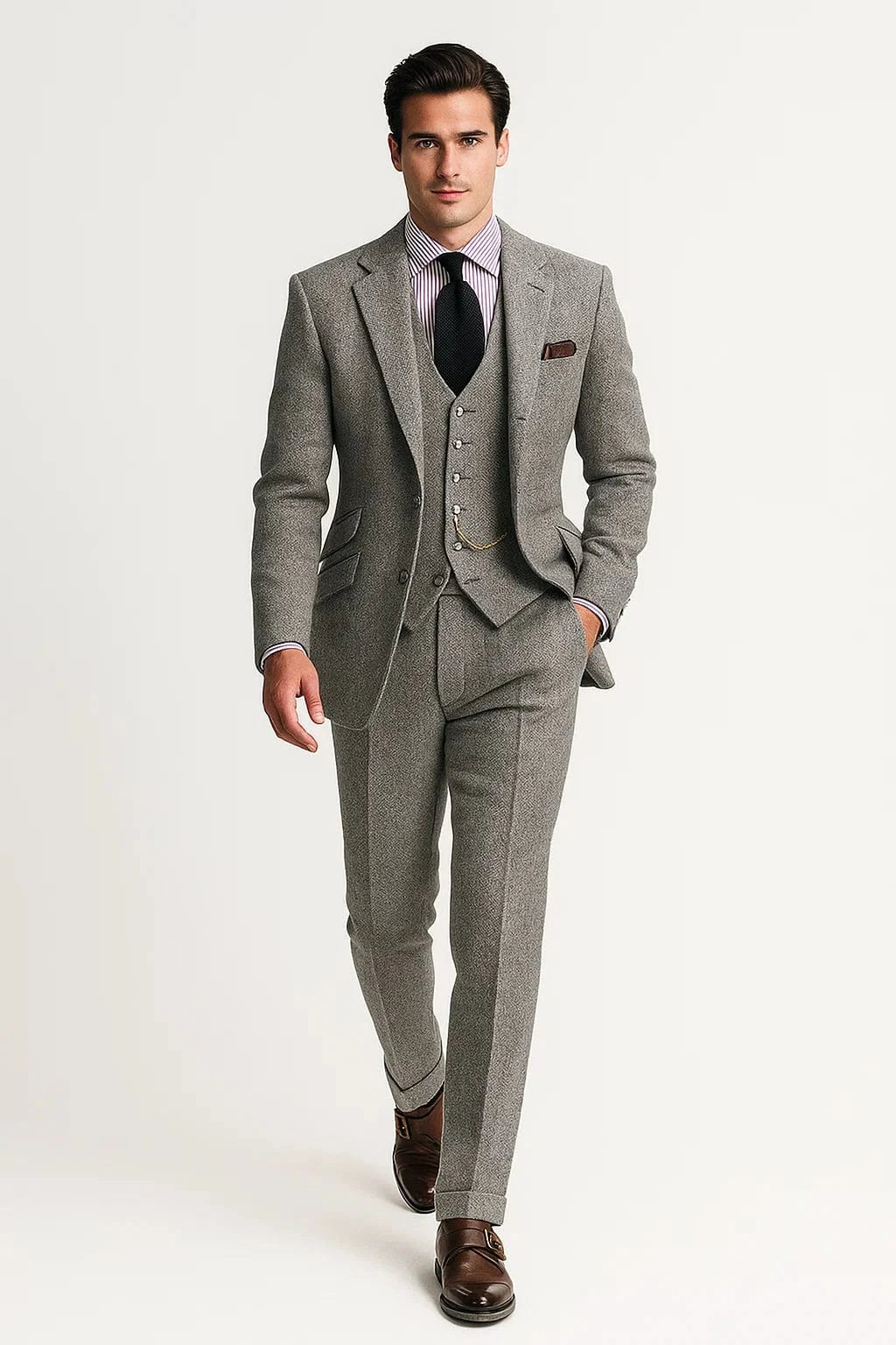 Primadon Herrenanzüge Silber / XS Anton eleganter Tweed Smoking Anzug für Herren maßgeschneidert
