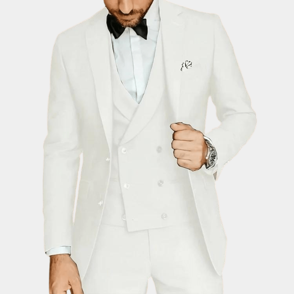 Primadon Herrenanzüge Weiß / S Johannes | Elegantes 3-Teiliges Anzugset für Herren Sommer