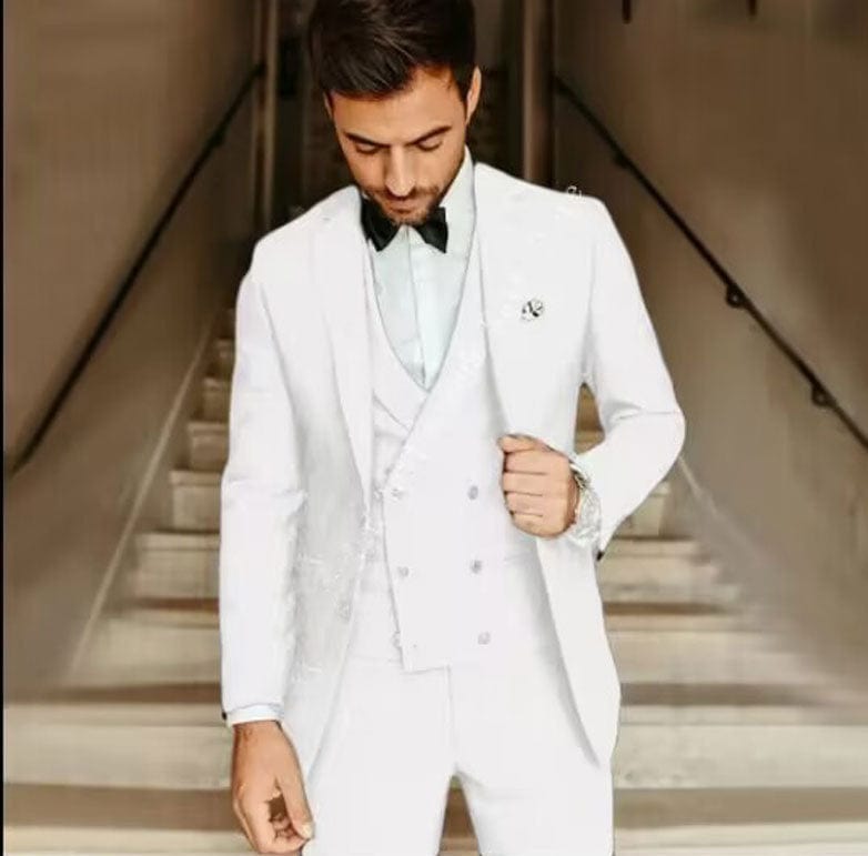 Primadon Herrenanzüge Weiß / XS Fredrick | elegantes Anzugset für Herren Regular Fit