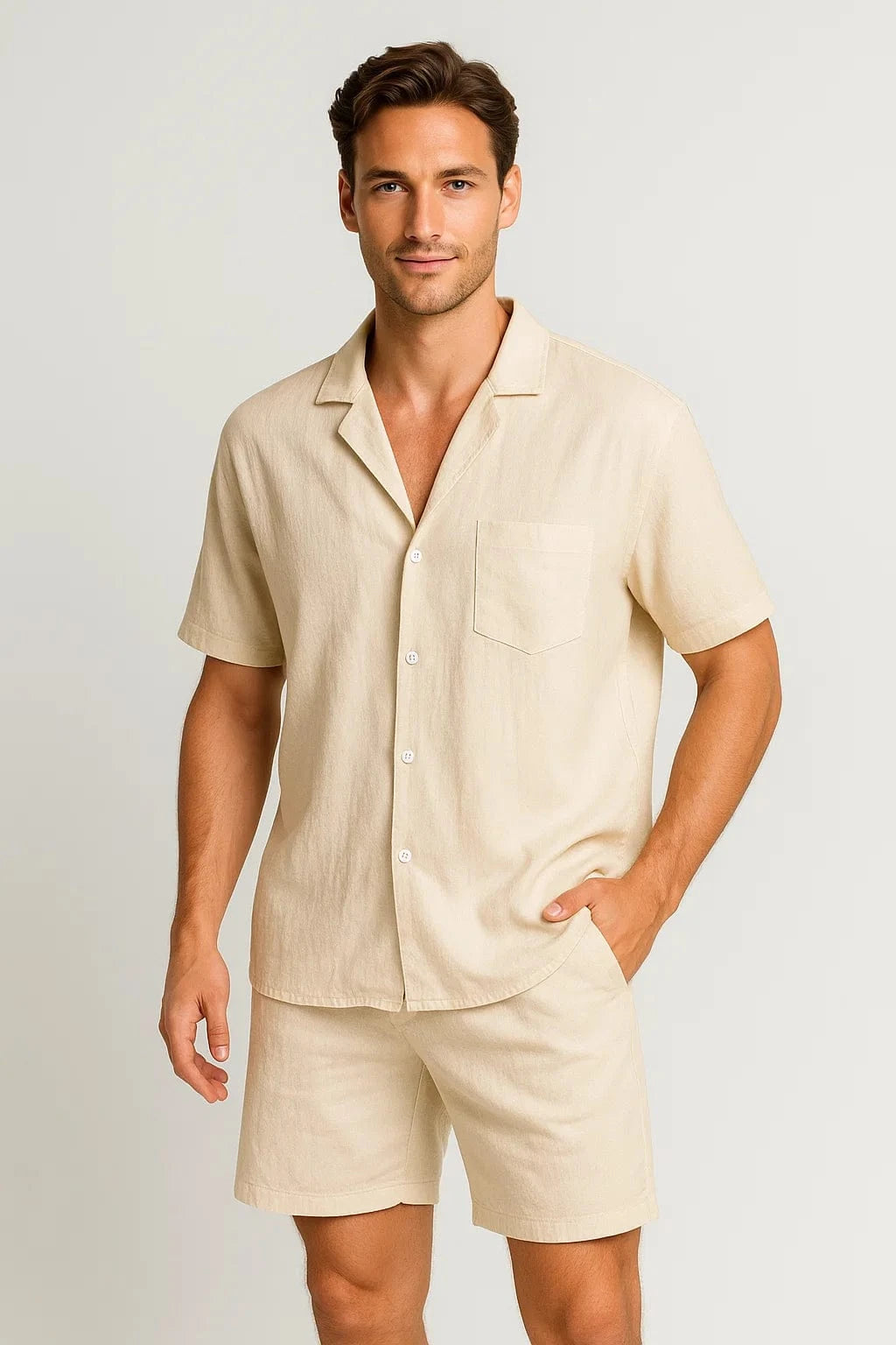 Primadon Herrenbekleidung Beige / M Nico lässiges Leinen Set für Herren Sommer