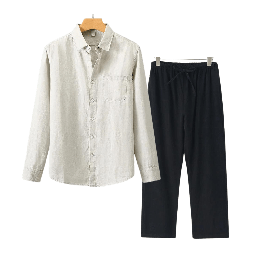 Primadon Herrenbekleidung Beige/Schwarz / M Nils | elegantes Leinen Set für Herren Sommer