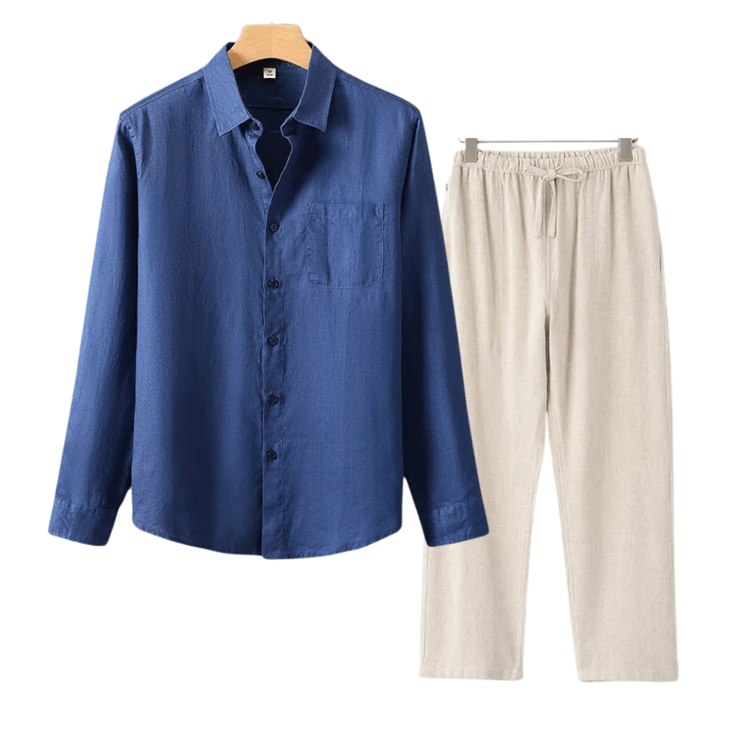 Primadon Herrenbekleidung Blau/Beige / M Nils | elegantes Leinen Set für Herren Sommer