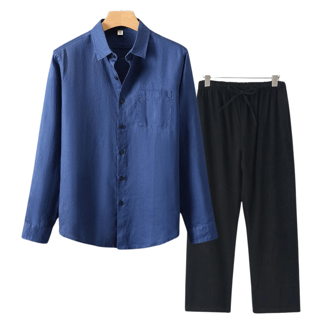 Primadon Herrenbekleidung Blau/Schwarz / M Nils | elegantes Leinen Set für Herren Sommer