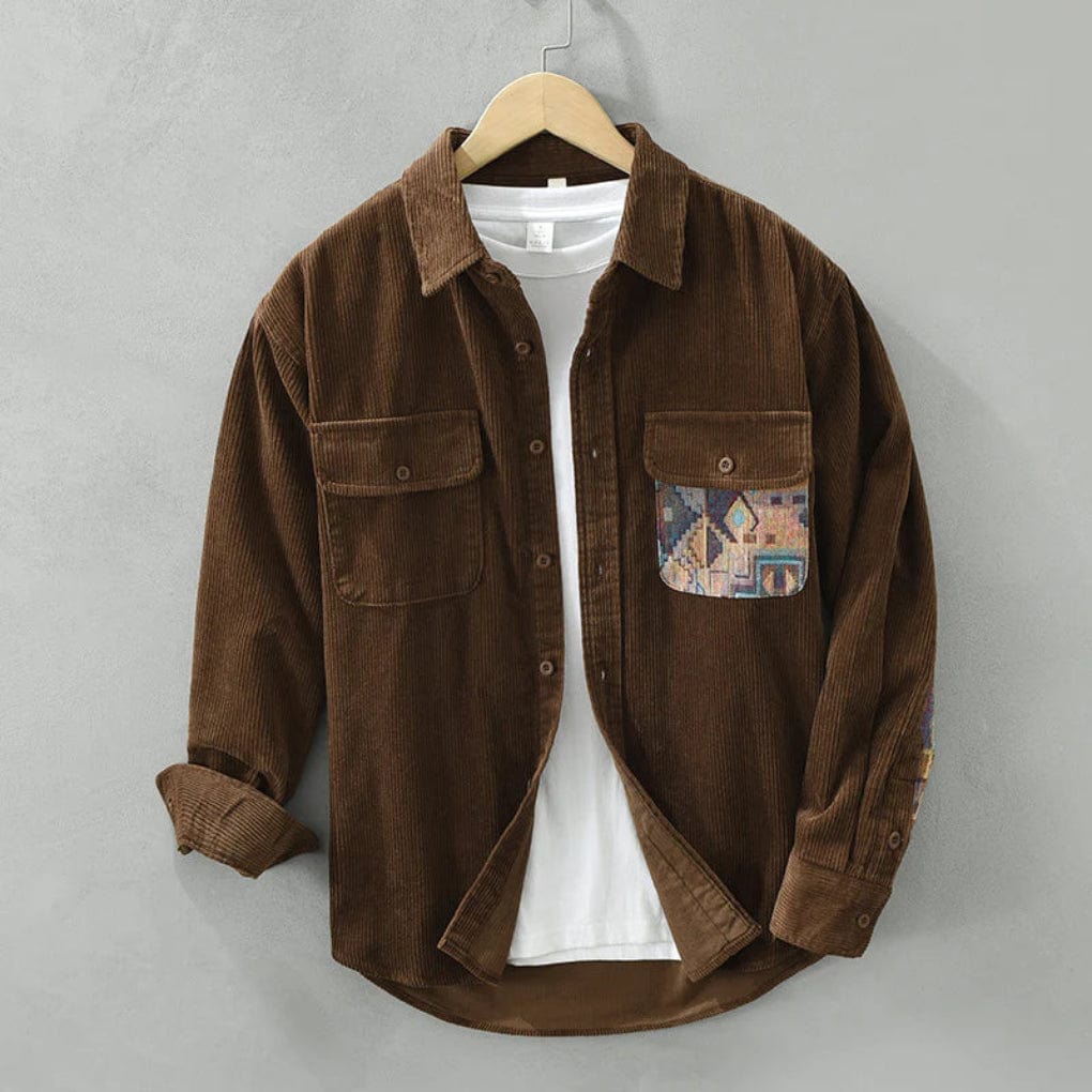 Primadon Herrenbekleidung Braun / M Klassisches Langarmhemd für Herren Vintage Stil Baumwollmischung ganzjährig