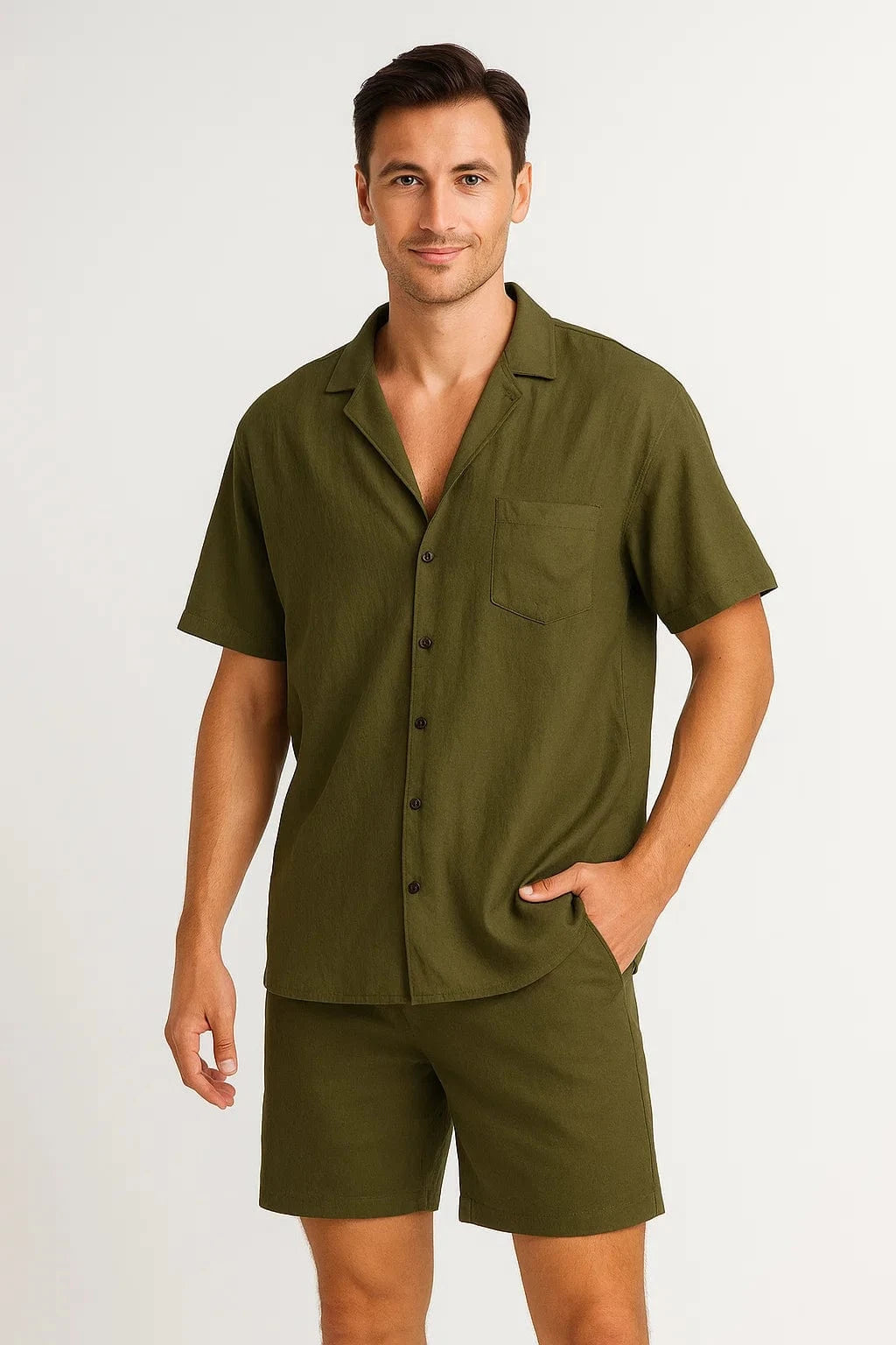 Primadon Herrenbekleidung Dunkelgrün / M Nico lässiges Leinen Set für Herren Sommer