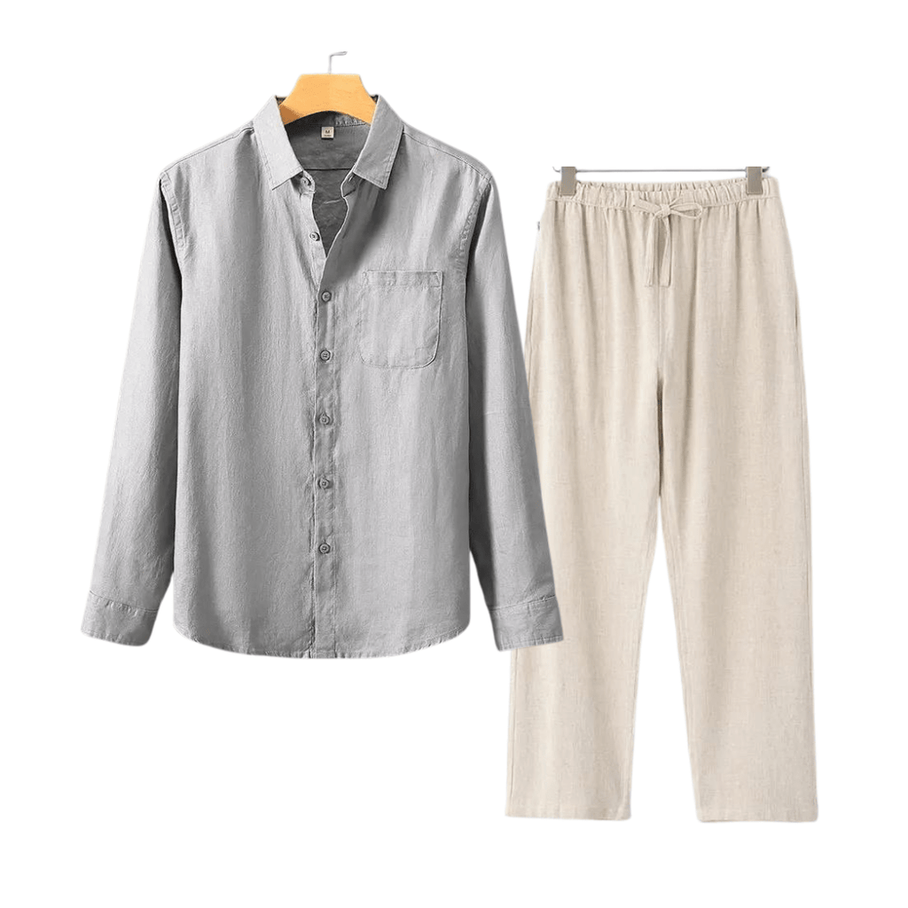 Primadon Herrenbekleidung Grau/Beige / M Nils | elegantes Leinen Set für Herren Sommer