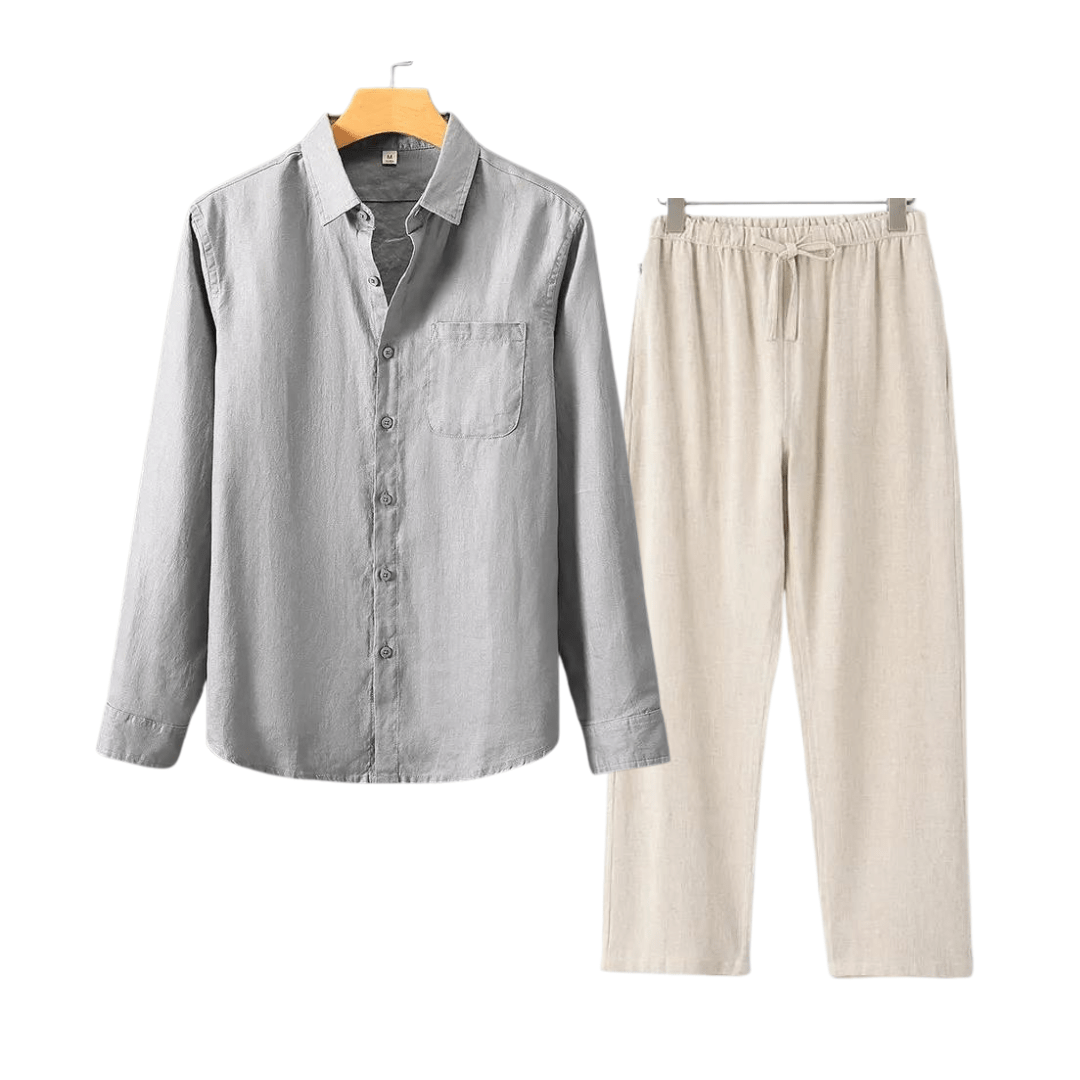 Primadon Herrenbekleidung Grau/Beige / M Nils | elegantes Leinen Set für Herren Sommer