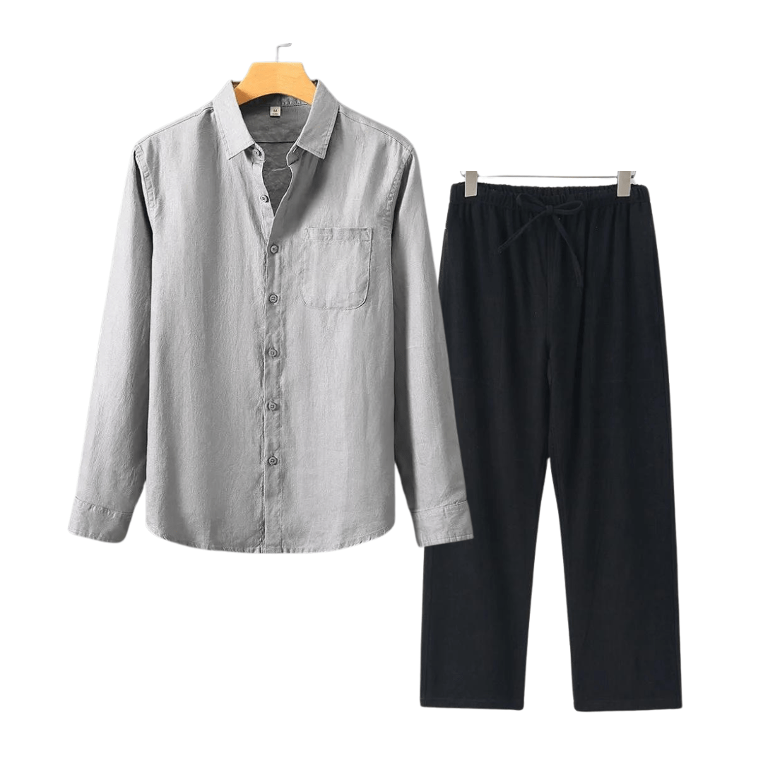 Primadon Herrenbekleidung Grau/Schwarz / M Nils | elegantes Leinen Set für Herren Sommer