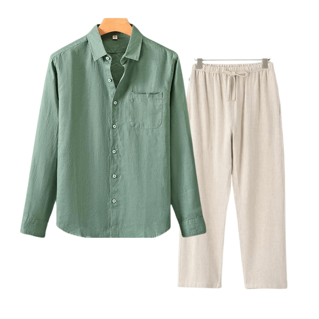 Primadon Herrenbekleidung Grün/Beige / M Nils | elegantes Leinen Set für Herren Sommer