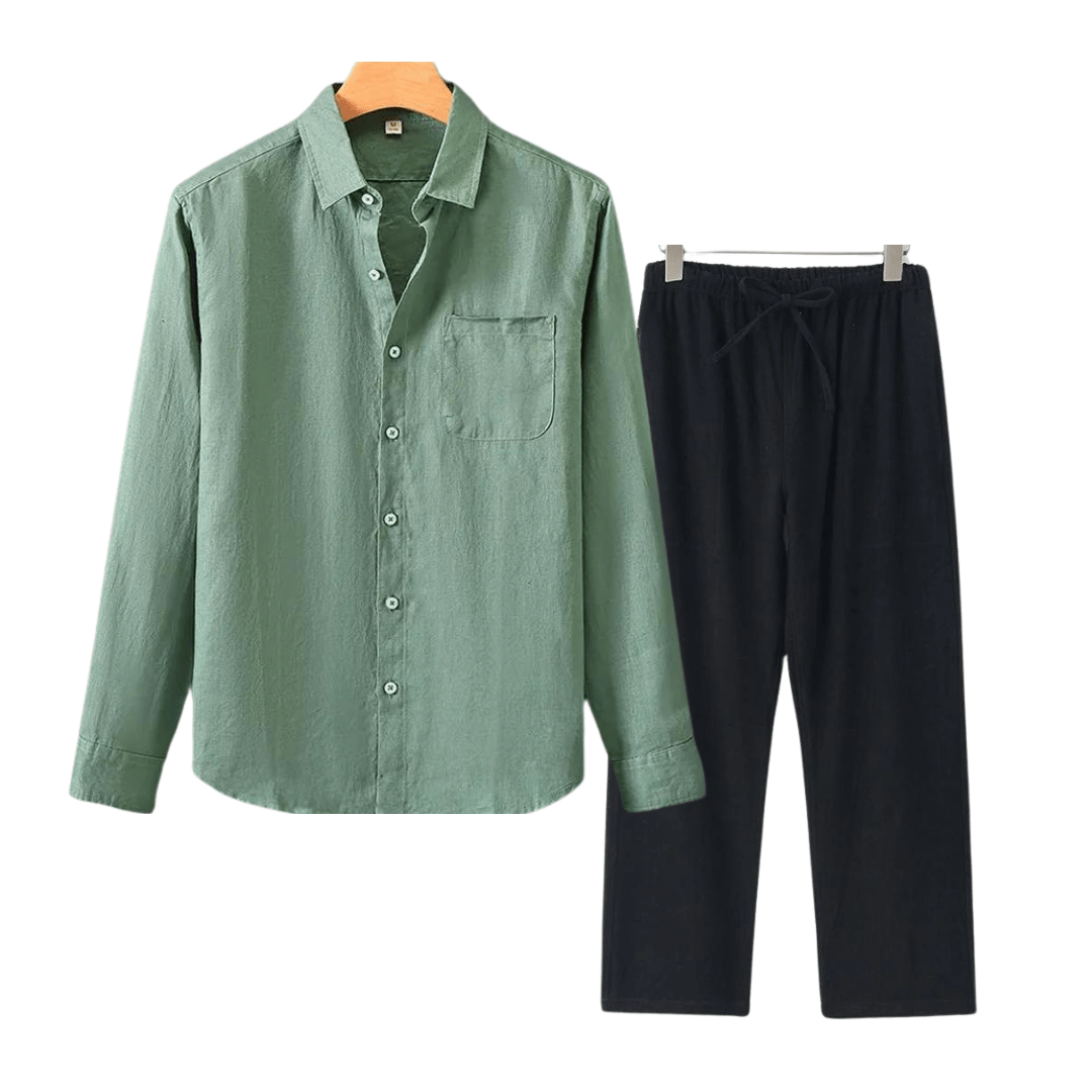 Primadon Herrenbekleidung Grün/Schwarz / M Nils | elegantes Leinen Set für Herren Sommer