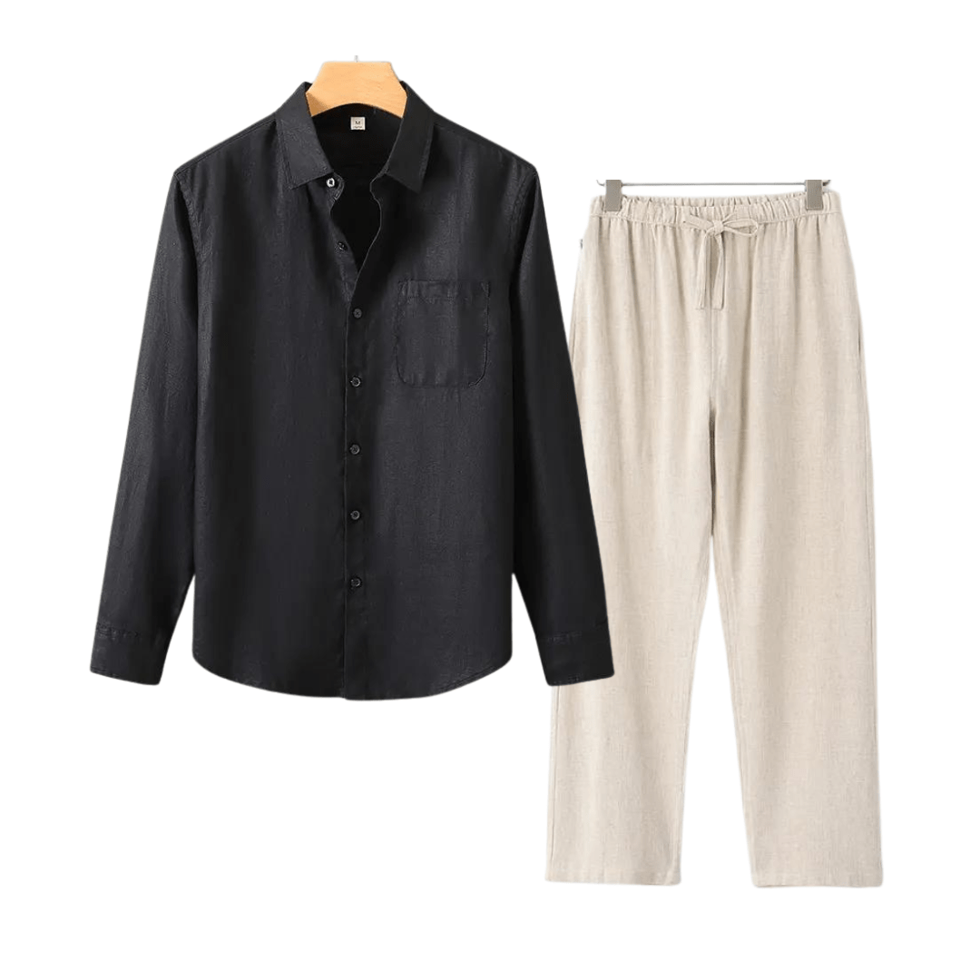 Primadon Herrenbekleidung Schwarz/Beige / M Nils | elegantes Leinen Set für Herren Sommer
