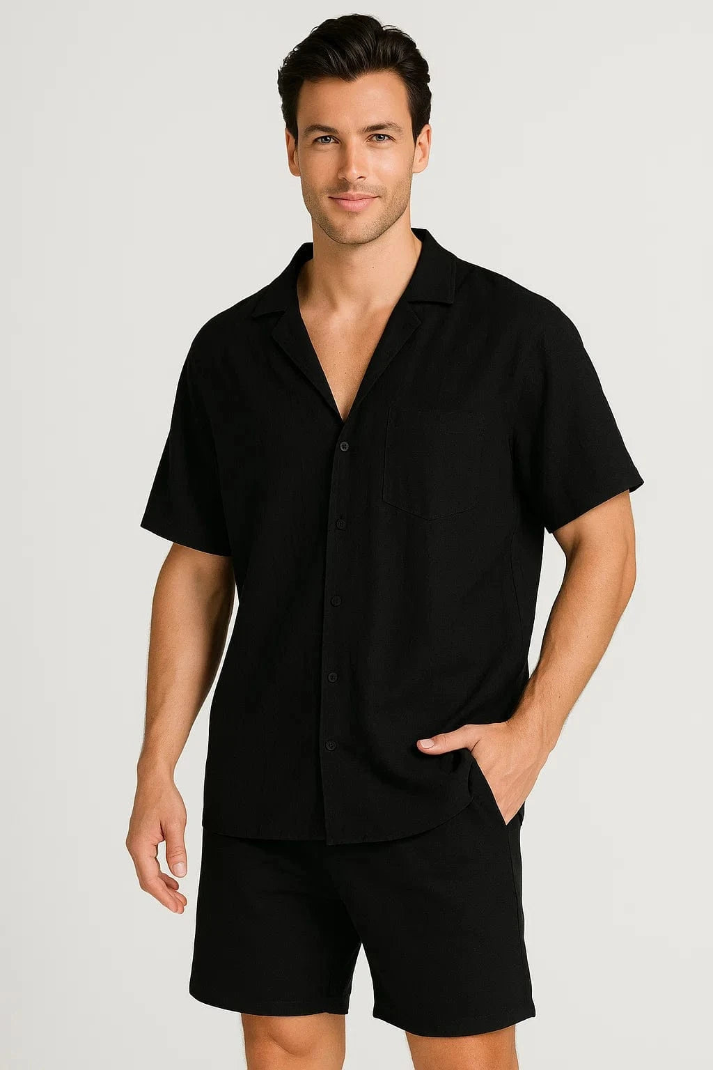 Primadon Herrenbekleidung Schwarz / M Nico lässiges Leinen Set für Herren Sommer