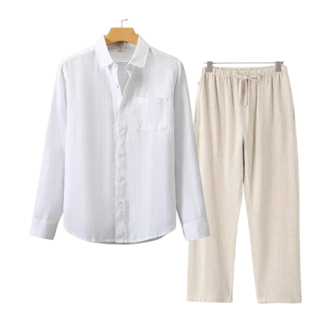 Primadon Herrenbekleidung Weiß/Beige / M Nils | elegantes Leinen Set für Herren Sommer