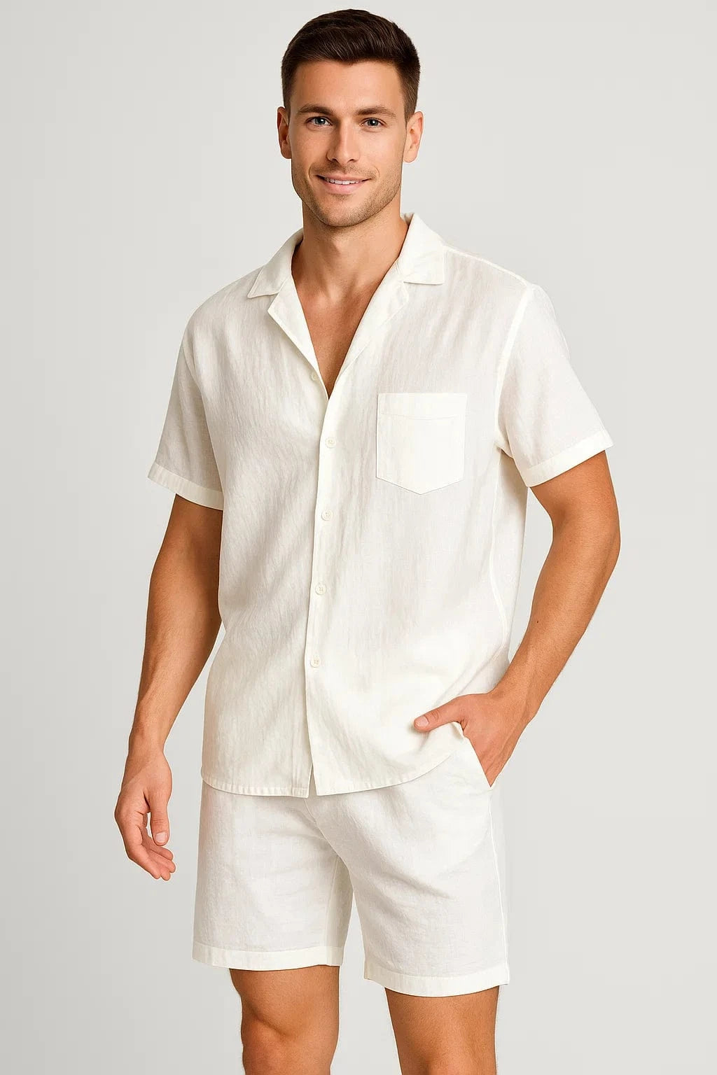 Primadon Herrenbekleidung Weiß / M Nico lässiges Leinen Set für Herren Sommer