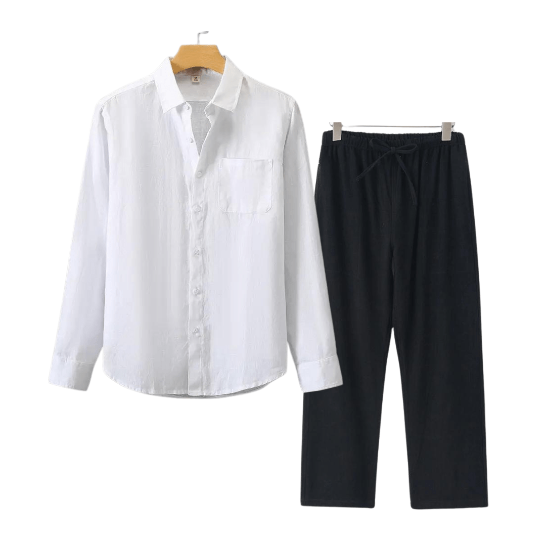 Primadon Herrenbekleidung Weiß/Schwarz / M Nils | elegantes Leinen Set für Herren Sommer