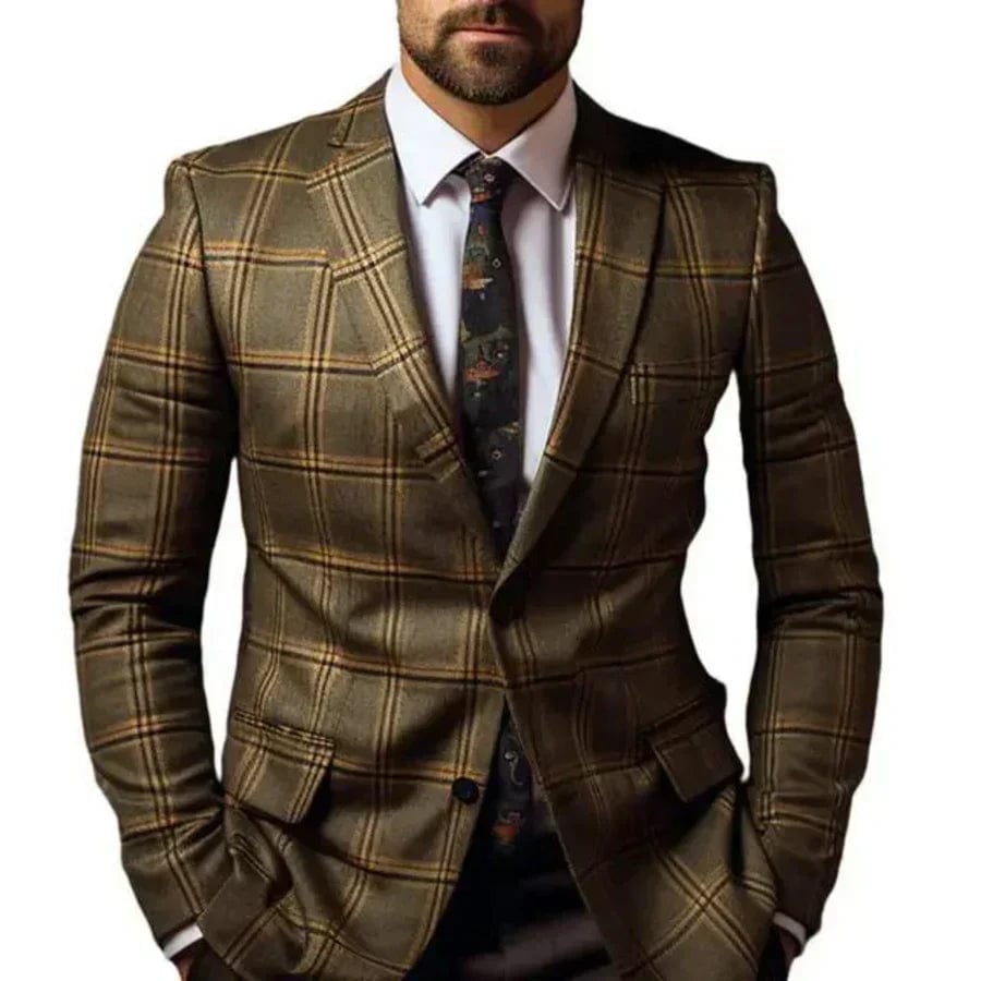 Primadon Herrenblazer Braun / 2XL Stefan | Eleganter Blazer für Herren mit Diamantmuster