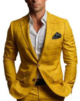 Primadon Herrenblazer Gelb / S Stefan | Eleganter Blazer für Herren mit Diamantmuster