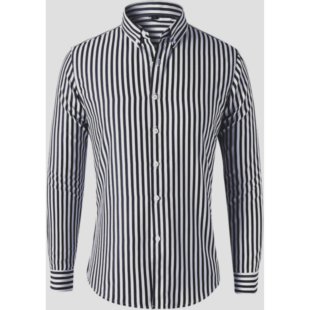 Primadon Herrenhemden Schwarz / 3XS Simon elegantes Hemd für Herren Streifenmuster