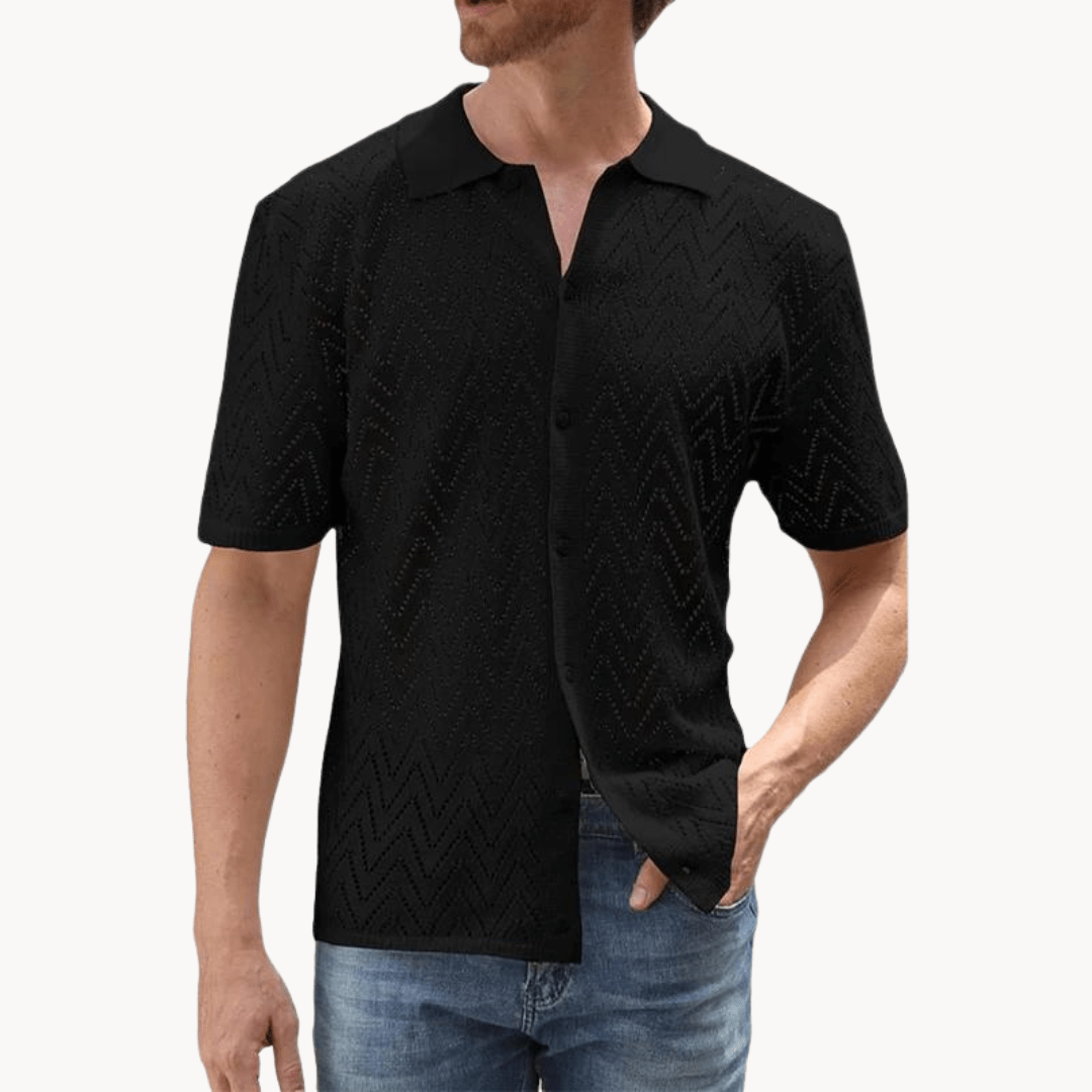 Primadon Herrenhemden Schwarz / S Henrik elegantes Strickhemd für Herren Polyester