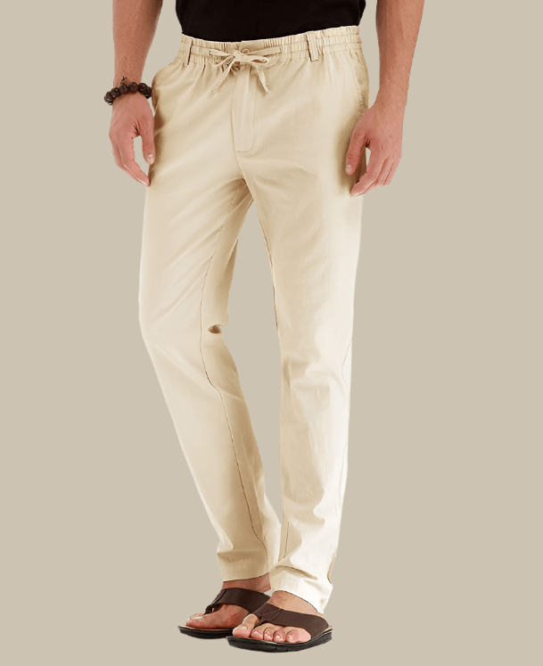 Primadon Herrenhosen Beige / S Leandro | Bequeme Sommerhose für Herren mit elastischem Bund