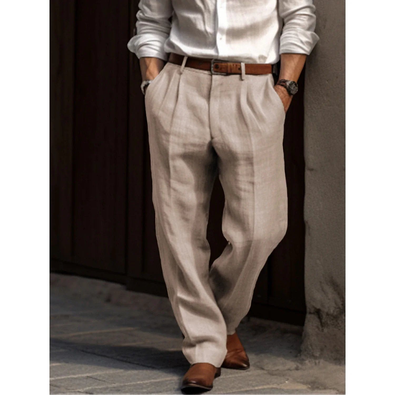 Primadon Herrenhosen Beige / S Lorenz lockere Leinen-Baumwollhose für Herren Sommer