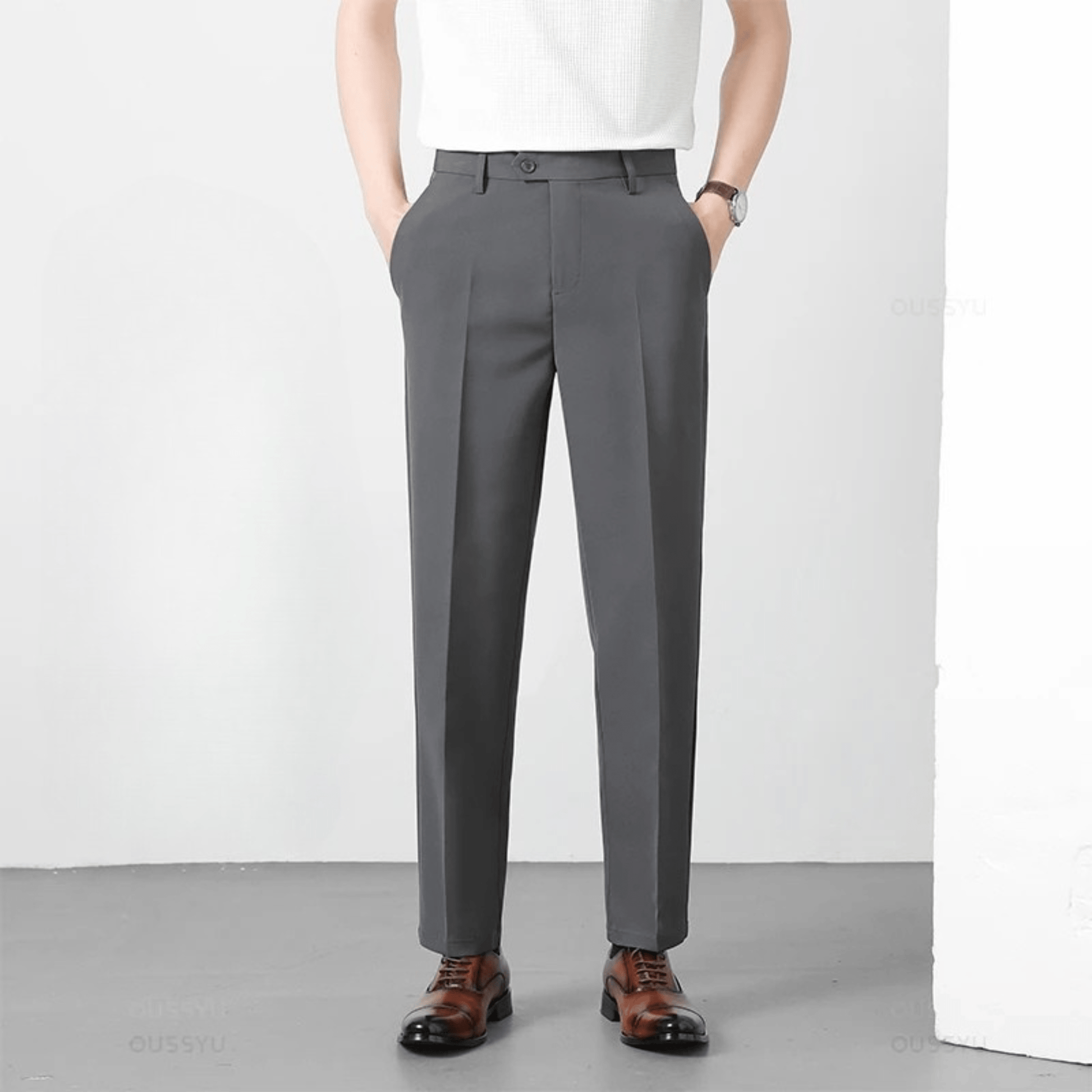 Primadon Herrenhosen Dunkelgrau / 28 Tilo | elegante Anzughose für Herren Slim Fit Sommer