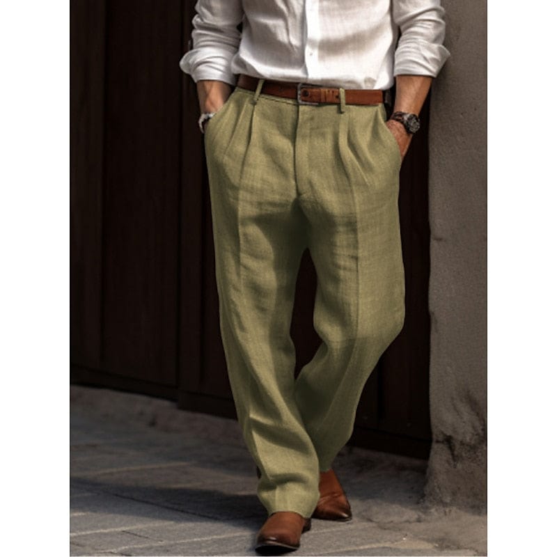 Primadon Herrenhosen Grün / S Lorenz lockere Leinen-Baumwollhose für Herren Sommer