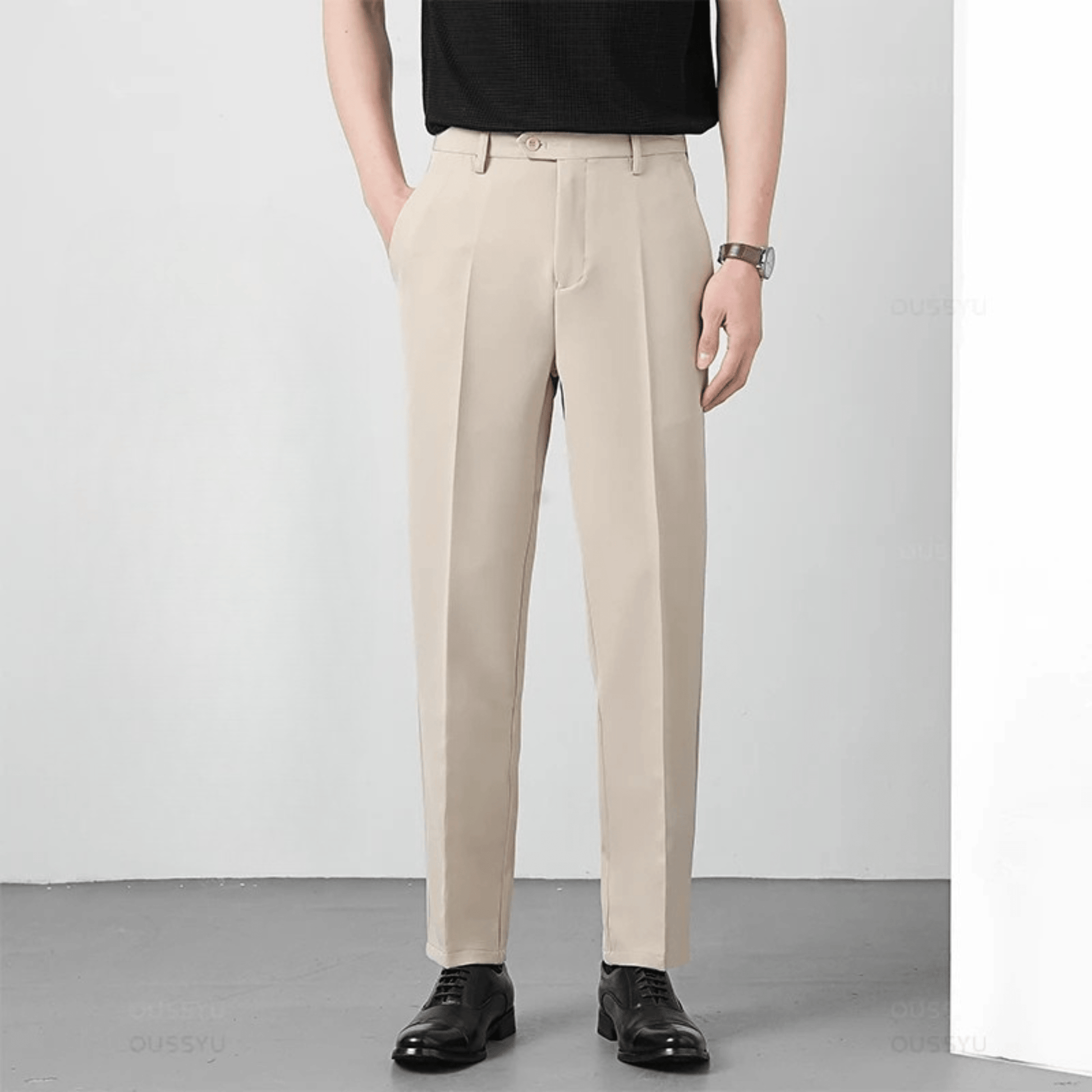 Primadon Herrenhosen Khaki / 28 Tilo | elegante Anzughose für Herren Slim Fit Sommer