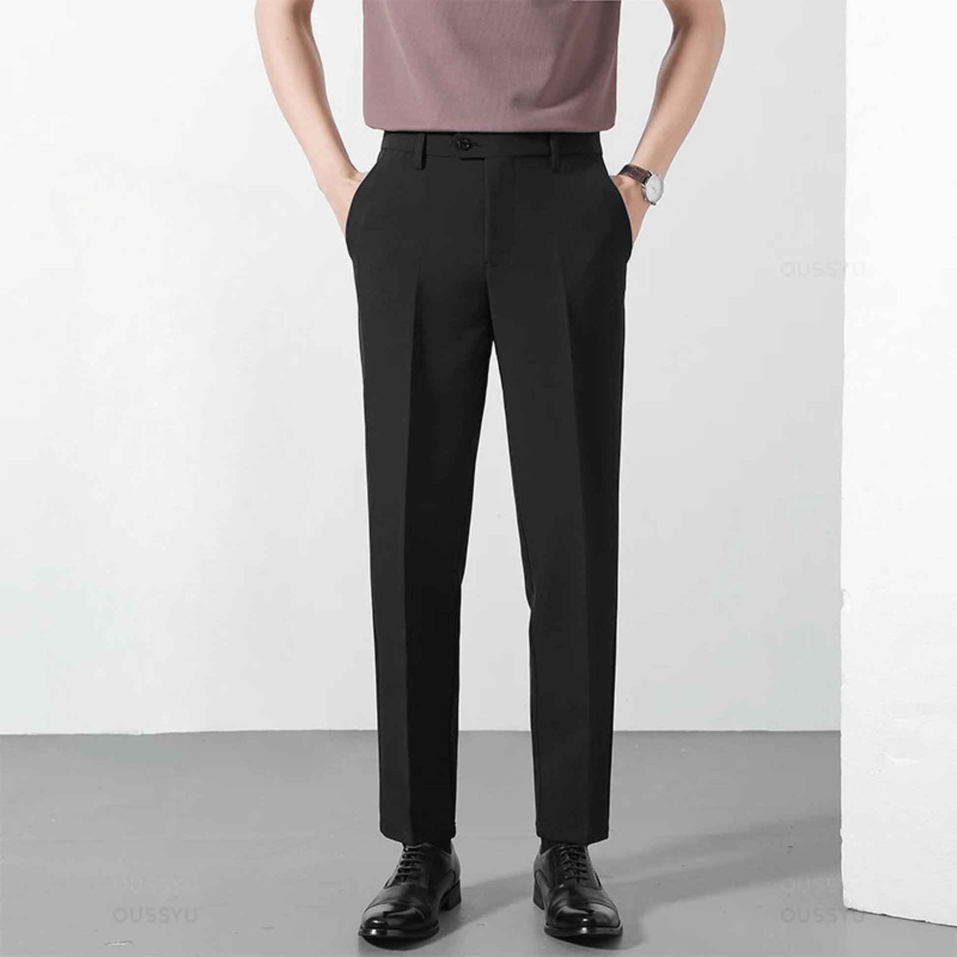 Primadon Herrenhosen Schwarz / 28 Tilo | elegante Anzughose für Herren Slim Fit Sommer