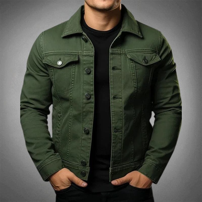 Primadon Herrenjacken Armeegrün / M Klassische Jeansjacke für Herren strapazierfähig Baumwoll-Denim Frühling Sommer