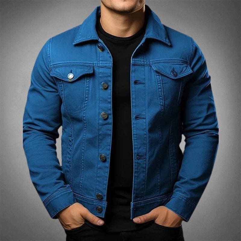 Primadon Herrenjacken Blau / M Klassische Jeansjacke für Herren strapazierfähig Baumwoll-Denim Frühling Sommer